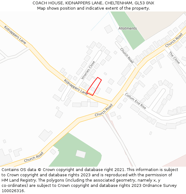 COACH HOUSE, KIDNAPPERS LANE, CHELTENHAM, GL53 0NX: Location map and indicative extent of plot
