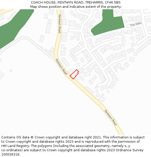 COACH HOUSE, PENTWYN ROAD, TREHARRIS, CF46 5BS: Location map and indicative extent of plot