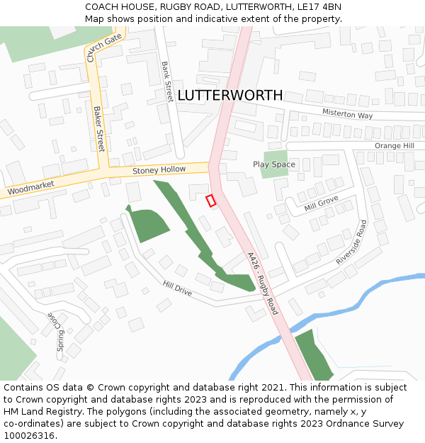 COACH HOUSE, RUGBY ROAD, LUTTERWORTH, LE17 4BN: Location map and indicative extent of plot