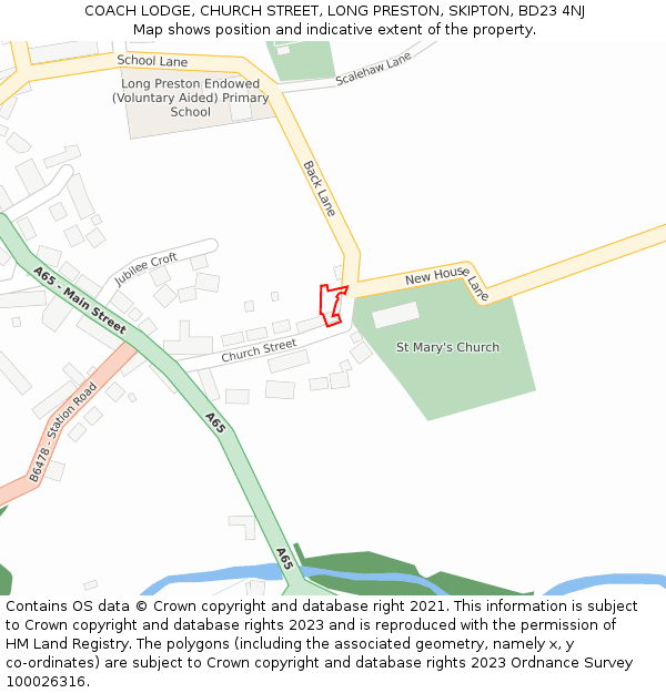 COACH LODGE, CHURCH STREET, LONG PRESTON, SKIPTON, BD23 4NJ: Location map and indicative extent of plot