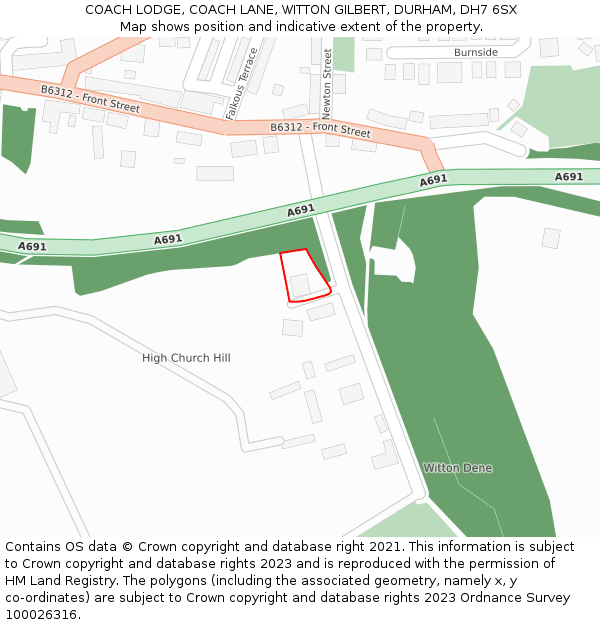 COACH LODGE, COACH LANE, WITTON GILBERT, DURHAM, DH7 6SX: Location map and indicative extent of plot
