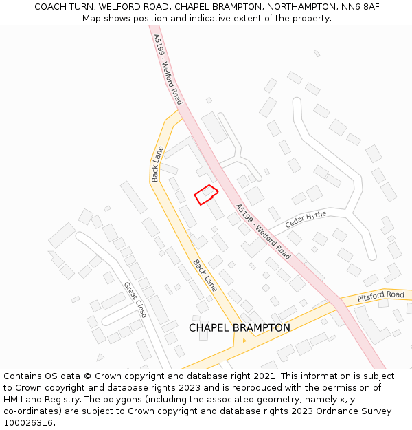 COACH TURN, WELFORD ROAD, CHAPEL BRAMPTON, NORTHAMPTON, NN6 8AF: Location map and indicative extent of plot