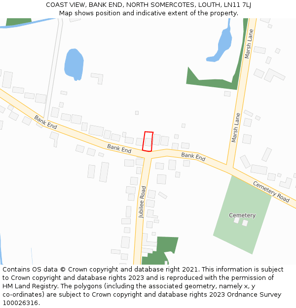 COAST VIEW, BANK END, NORTH SOMERCOTES, LOUTH, LN11 7LJ: Location map and indicative extent of plot