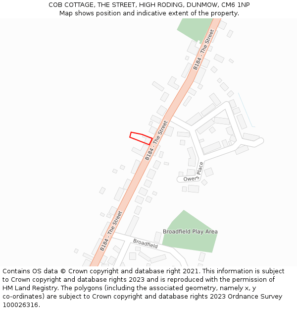 COB COTTAGE, THE STREET, HIGH RODING, DUNMOW, CM6 1NP: Location map and indicative extent of plot