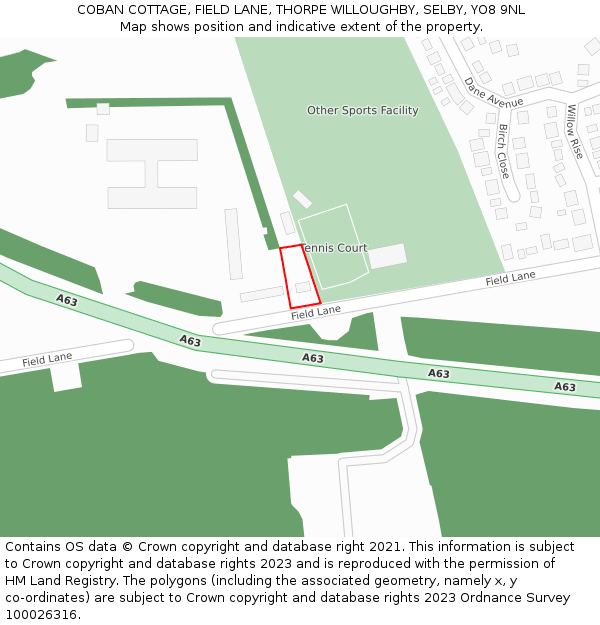 COBAN COTTAGE, FIELD LANE, THORPE WILLOUGHBY, SELBY, YO8 9NL: Location map and indicative extent of plot