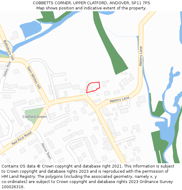 COBBETTS CORNER, UPPER CLATFORD, ANDOVER, SP11 7PS: Location map and indicative extent of plot