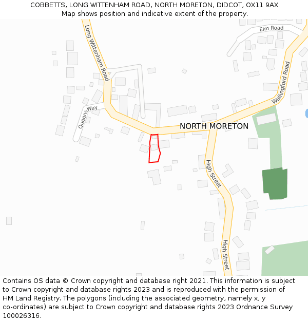 COBBETTS, LONG WITTENHAM ROAD, NORTH MORETON, DIDCOT, OX11 9AX: Location map and indicative extent of plot