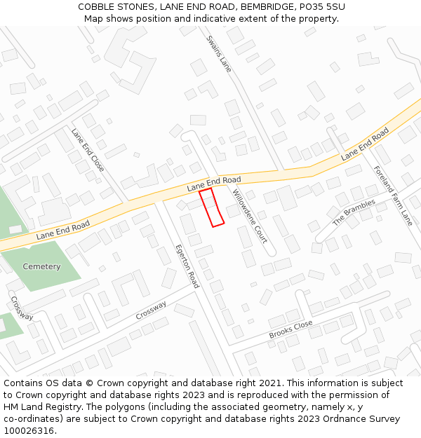 COBBLE STONES, LANE END ROAD, BEMBRIDGE, PO35 5SU: Location map and indicative extent of plot