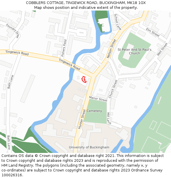 COBBLERS COTTAGE, TINGEWICK ROAD, BUCKINGHAM, MK18 1GX: Location map and indicative extent of plot