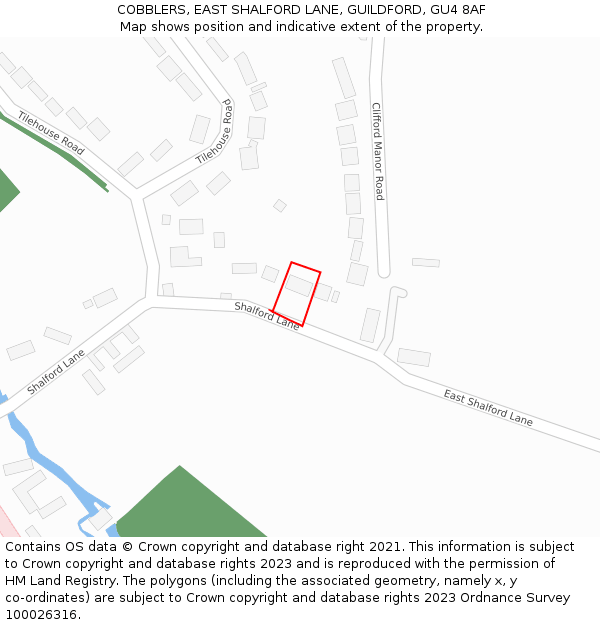 COBBLERS, EAST SHALFORD LANE, GUILDFORD, GU4 8AF: Location map and indicative extent of plot