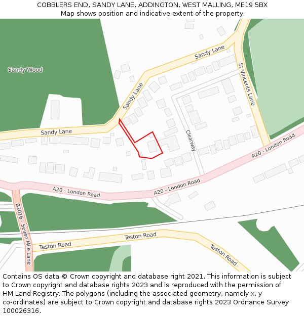 COBBLERS END, SANDY LANE, ADDINGTON, WEST MALLING, ME19 5BX: Location map and indicative extent of plot