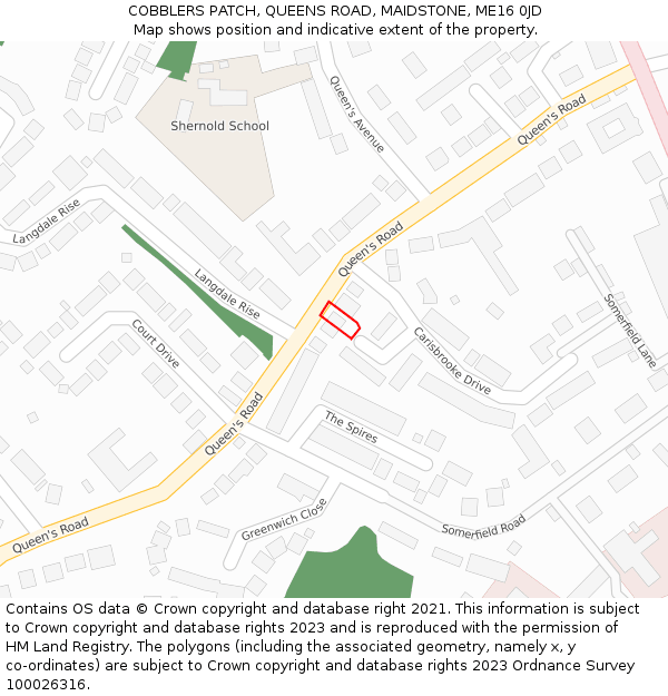 COBBLERS PATCH, QUEENS ROAD, MAIDSTONE, ME16 0JD: Location map and indicative extent of plot