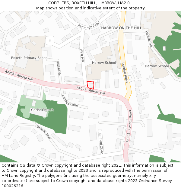 COBBLERS, ROXETH HILL, HARROW, HA2 0JH: Location map and indicative extent of plot