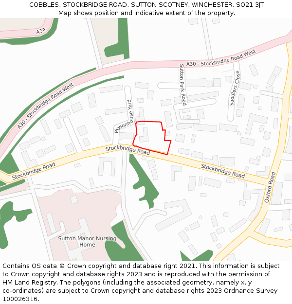 COBBLES, STOCKBRIDGE ROAD, SUTTON SCOTNEY, WINCHESTER, SO21 3JT: Location map and indicative extent of plot
