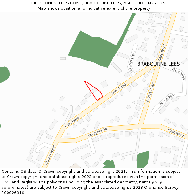COBBLESTONES, LEES ROAD, BRABOURNE LEES, ASHFORD, TN25 6RN: Location map and indicative extent of plot