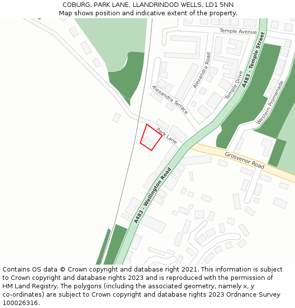 COBURG, PARK LANE, LLANDRINDOD WELLS, LD1 5NN: Location map and indicative extent of plot