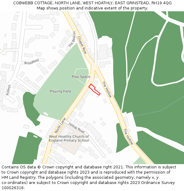 COBWEBB COTTAGE, NORTH LANE, WEST HOATHLY, EAST GRINSTEAD, RH19 4QG: Location map and indicative extent of plot