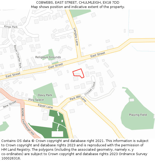 COBWEBS, EAST STREET, CHULMLEIGH, EX18 7DD: Location map and indicative extent of plot