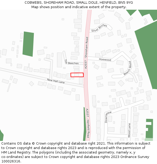 COBWEBS, SHOREHAM ROAD, SMALL DOLE, HENFIELD, BN5 9YG: Location map and indicative extent of plot