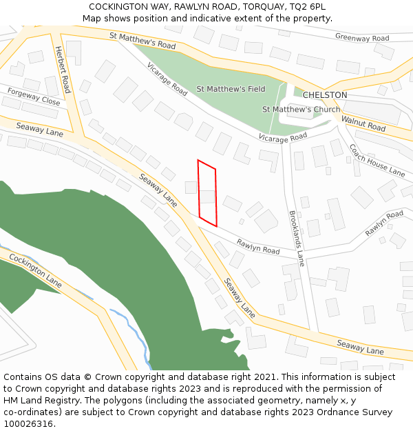 COCKINGTON WAY, RAWLYN ROAD, TORQUAY, TQ2 6PL: Location map and indicative extent of plot