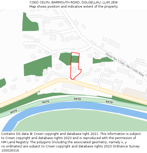 COED CELYN, BARMOUTH ROAD, DOLGELLAU, LL40 2EW: Location map and indicative extent of plot