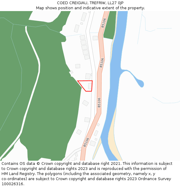 COED CREIGIAU, TREFRIW, LL27 0JP: Location map and indicative extent of plot