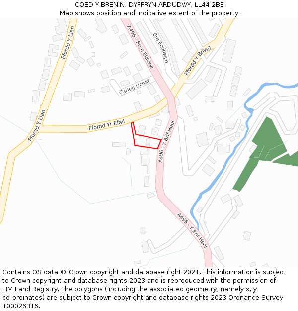 COED Y BRENIN, DYFFRYN ARDUDWY, LL44 2BE: Location map and indicative extent of plot