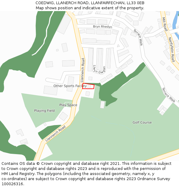 COEDWIG, LLANERCH ROAD, LLANFAIRFECHAN, LL33 0EB: Location map and indicative extent of plot