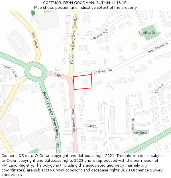 COETMOR, BRYN GOODMAN, RUTHIN, LL15 1EL: Location map and indicative extent of plot