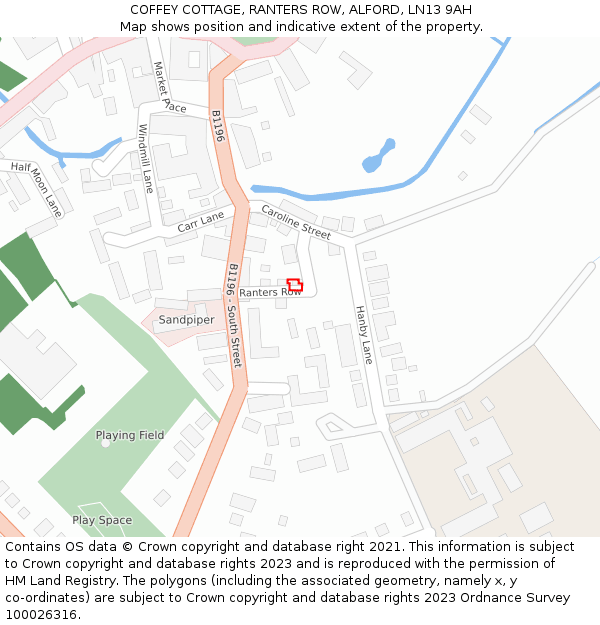 COFFEY COTTAGE, RANTERS ROW, ALFORD, LN13 9AH: Location map and indicative extent of plot