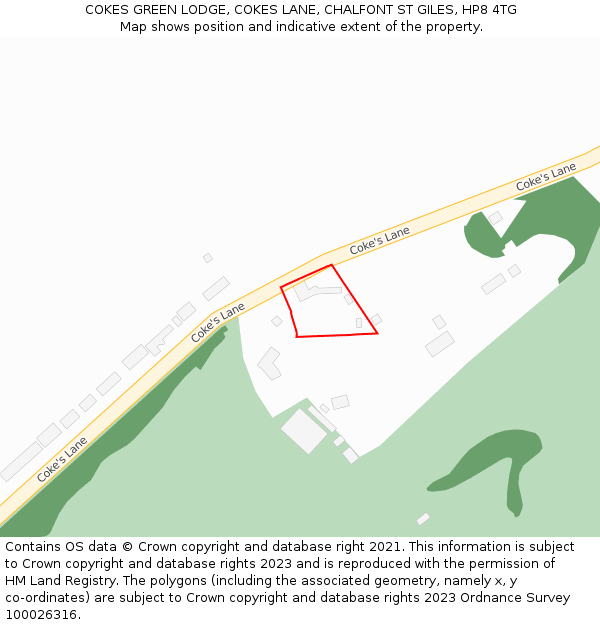 COKES GREEN LODGE, COKES LANE, CHALFONT ST GILES, HP8 4TG: Location map and indicative extent of plot