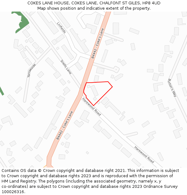 COKES LANE HOUSE, COKES LANE, CHALFONT ST GILES, HP8 4UD: Location map and indicative extent of plot