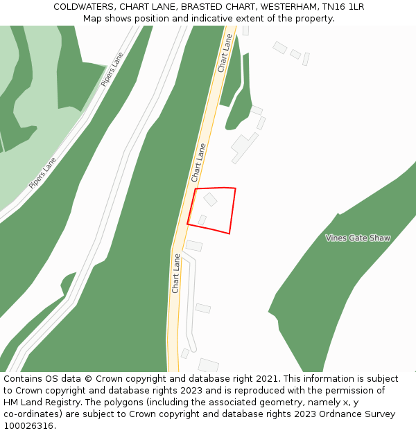 COLDWATERS, CHART LANE, BRASTED CHART, WESTERHAM, TN16 1LR: Location map and indicative extent of plot