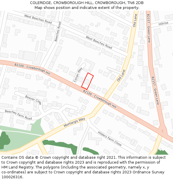 COLERIDGE, CROWBOROUGH HILL, CROWBOROUGH, TN6 2DB: Location map and indicative extent of plot