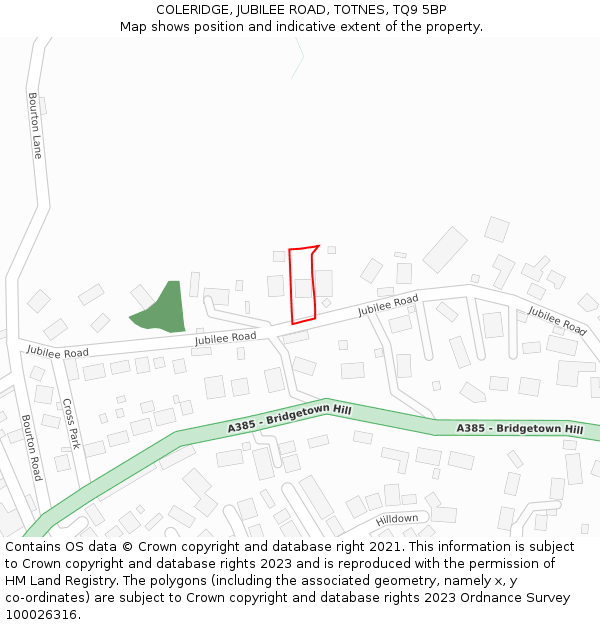 COLERIDGE, JUBILEE ROAD, TOTNES, TQ9 5BP: Location map and indicative extent of plot