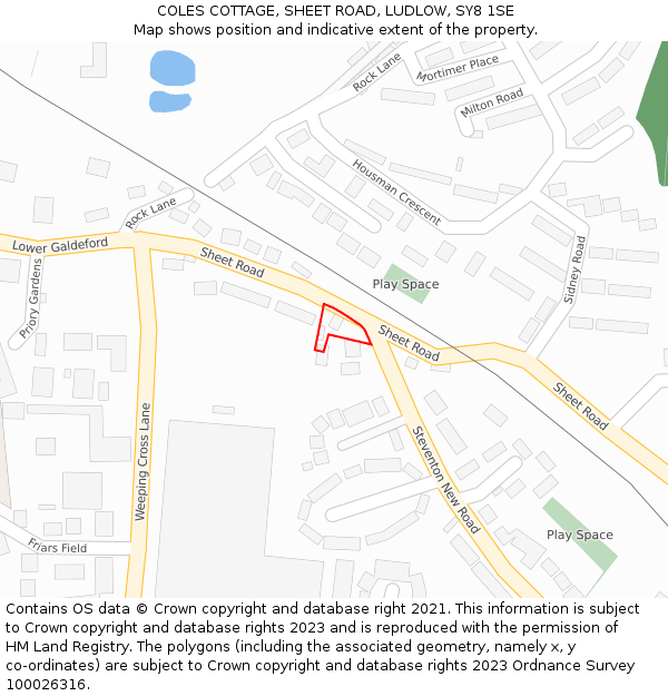 COLES COTTAGE, SHEET ROAD, LUDLOW, SY8 1SE: Location map and indicative extent of plot