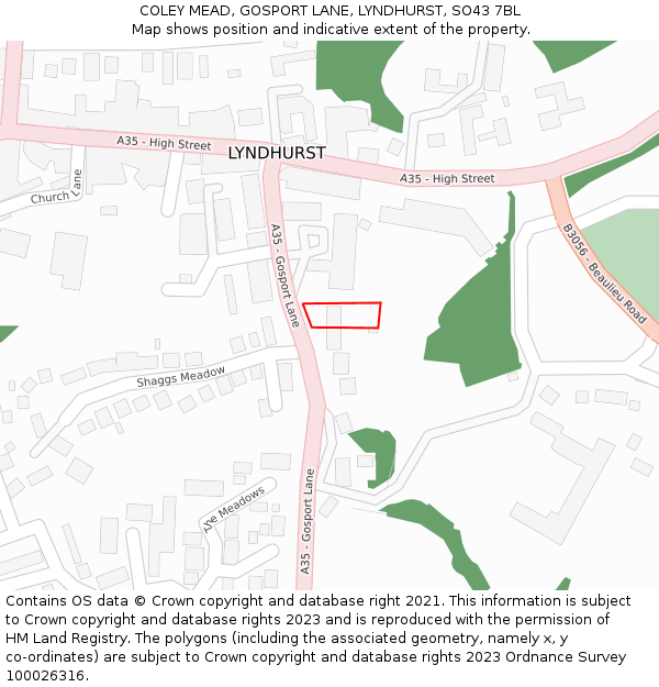 COLEY MEAD, GOSPORT LANE, LYNDHURST, SO43 7BL: Location map and indicative extent of plot