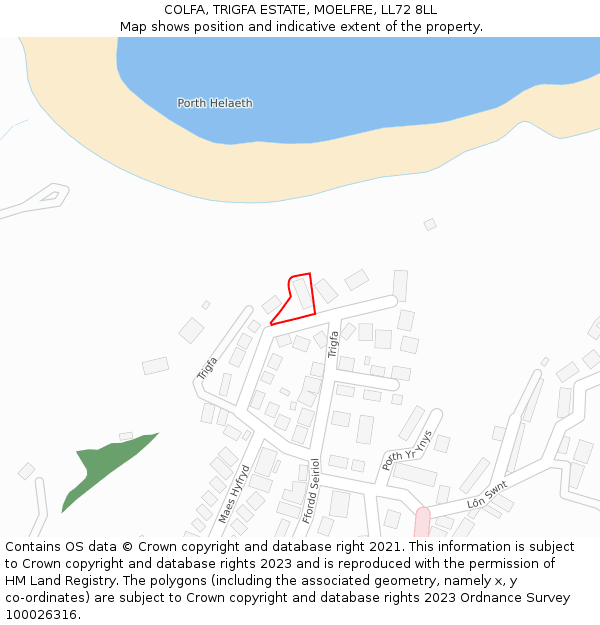 COLFA, TRIGFA ESTATE, MOELFRE, LL72 8LL: Location map and indicative extent of plot