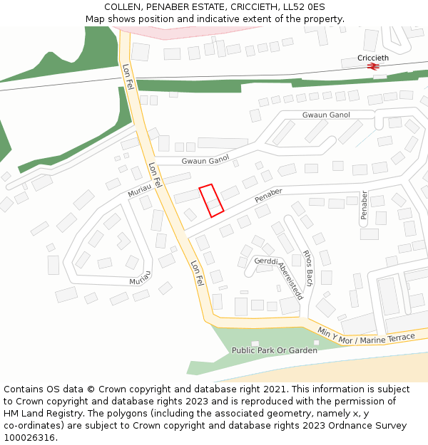 COLLEN, PENABER ESTATE, CRICCIETH, LL52 0ES: Location map and indicative extent of plot