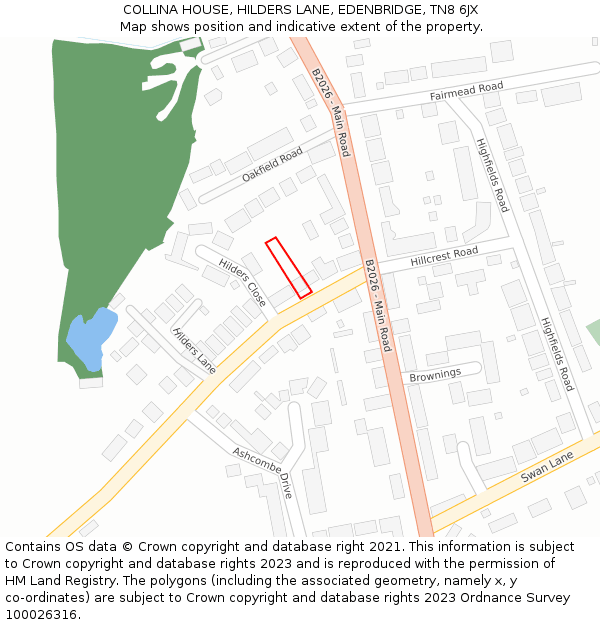 COLLINA HOUSE, HILDERS LANE, EDENBRIDGE, TN8 6JX: Location map and indicative extent of plot