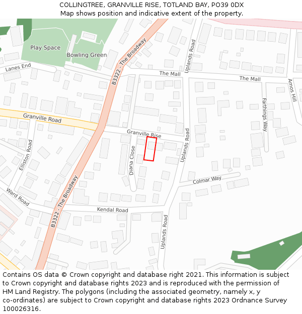 COLLINGTREE, GRANVILLE RISE, TOTLAND BAY, PO39 0DX: Location map and indicative extent of plot