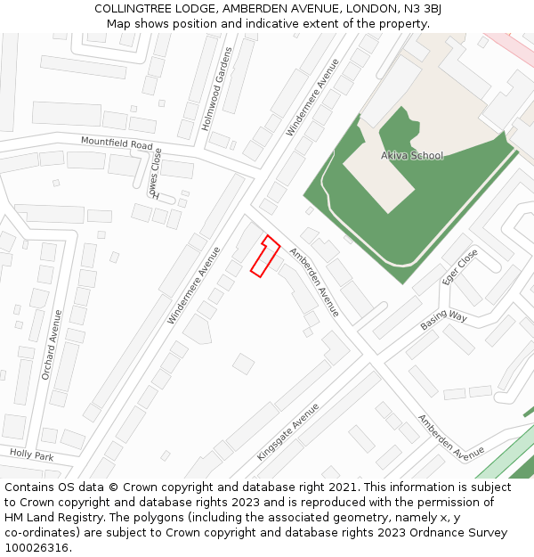 COLLINGTREE LODGE, AMBERDEN AVENUE, LONDON, N3 3BJ: Location map and indicative extent of plot