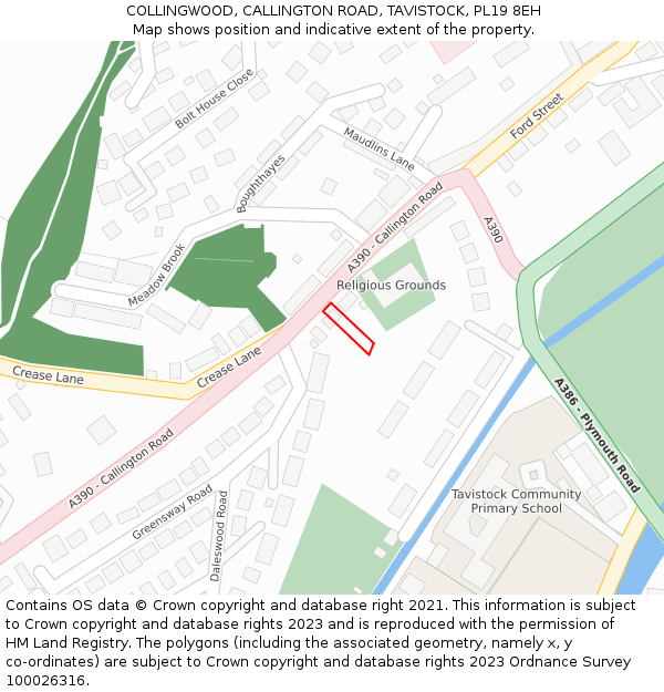 COLLINGWOOD, CALLINGTON ROAD, TAVISTOCK, PL19 8EH: Location map and indicative extent of plot