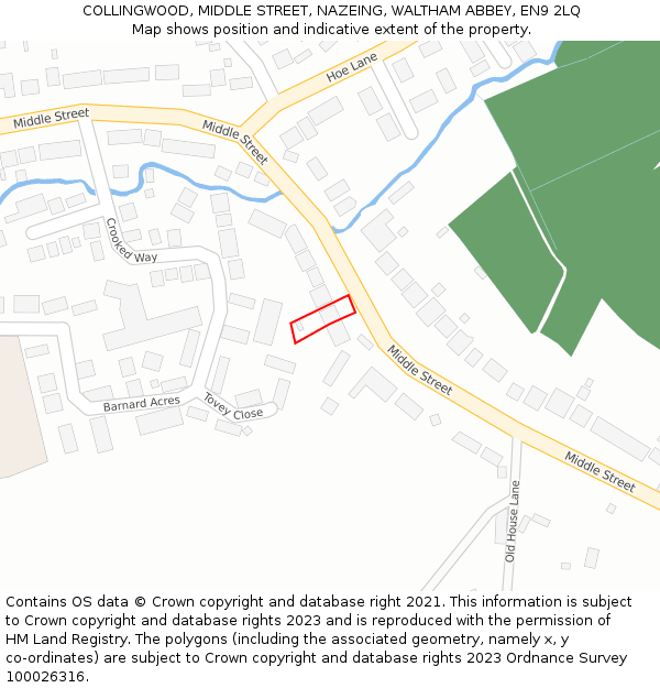 COLLINGWOOD, MIDDLE STREET, NAZEING, WALTHAM ABBEY, EN9 2LQ: Location map and indicative extent of plot