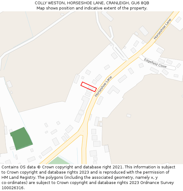 COLLY WESTON, HORSESHOE LANE, CRANLEIGH, GU6 8QB: Location map and indicative extent of plot