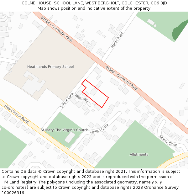 COLNE HOUSE, SCHOOL LANE, WEST BERGHOLT, COLCHESTER, CO6 3JD: Location map and indicative extent of plot