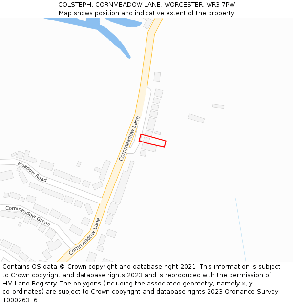 COLSTEPH, CORNMEADOW LANE, WORCESTER, WR3 7PW: Location map and indicative extent of plot