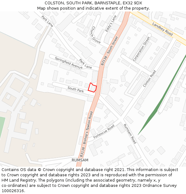 COLSTON, SOUTH PARK, BARNSTAPLE, EX32 9DX: Location map and indicative extent of plot