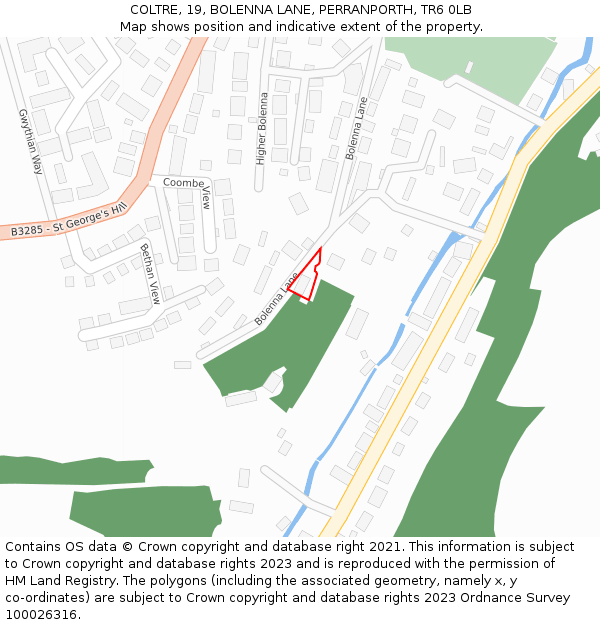 COLTRE, 19, BOLENNA LANE, PERRANPORTH, TR6 0LB: Location map and indicative extent of plot