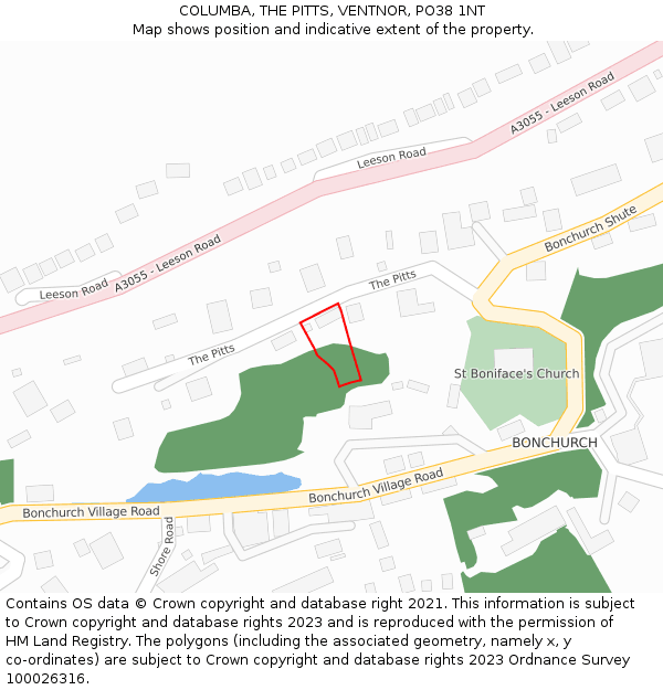 COLUMBA, THE PITTS, VENTNOR, PO38 1NT: Location map and indicative extent of plot